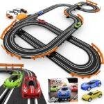 Slot Car Race Track Sets with 4 High-Speed Racing Car, Battery or Electric Race Car Track for Boys and Kids, Dual Racing Game Lap Counter Circular Overpass Track, Gifts Toys for Boys Kids Age 6 7 8-12