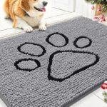 Smiry Dog Door Mat for Muddy Paws, Absorbent Dirt Trapper Non Slip Quick Dry Washable Chenille Mat for Mud Dogs, Entry Rug for Indoor and Outdoor (30x20 Inches, Grey and Black)