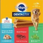 Pedigree Dentastix Large Breed Dog Treats, Original, Beef & Fresh Flavor Dental Chews for Dogs, 2.73 lb. Variety Pack (51 Treats)