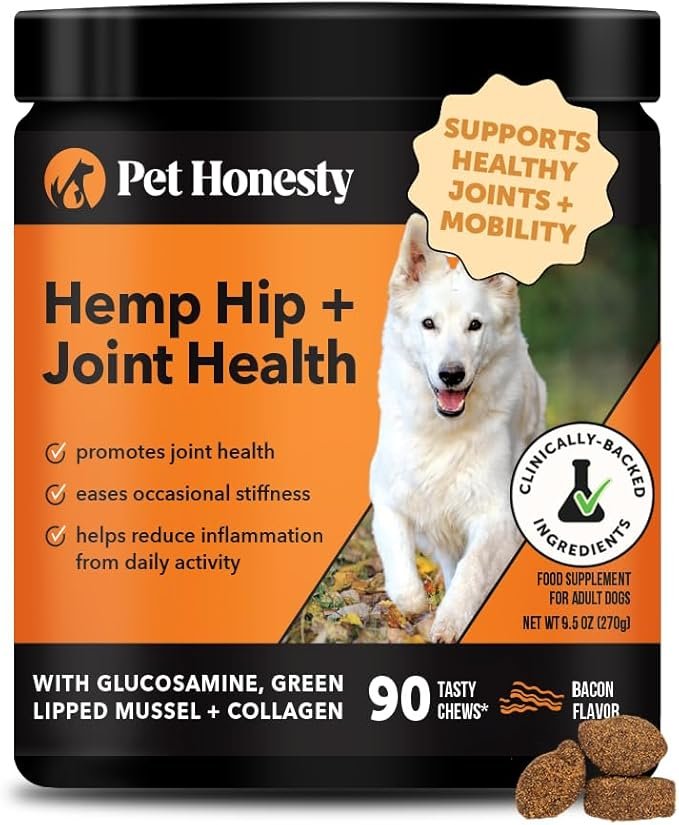 611dWku60fL._AC_SX679_.jpg Hemp Hip & Joint Supplement for Dogs - Hemp Oil & Powder - Glucosamine Chondroitin for Dogs, Turmeric, MSM, Green-Lipped Mussel, Supports Mobility, May Reduce Discomfort (Bacon) - Image 1
