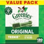 Greenies Veterinarian-Recommended Adult Natural Dental Dog Treats Teenie Size, Dog Dental Chews, Original Flavor, 36 oz. Pack, 130 Count
